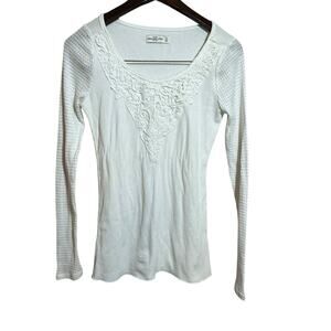 Abercrombie & Fitch Waffle Knit Shirt Womens Medium Thermal Crochet Y2K Vintage